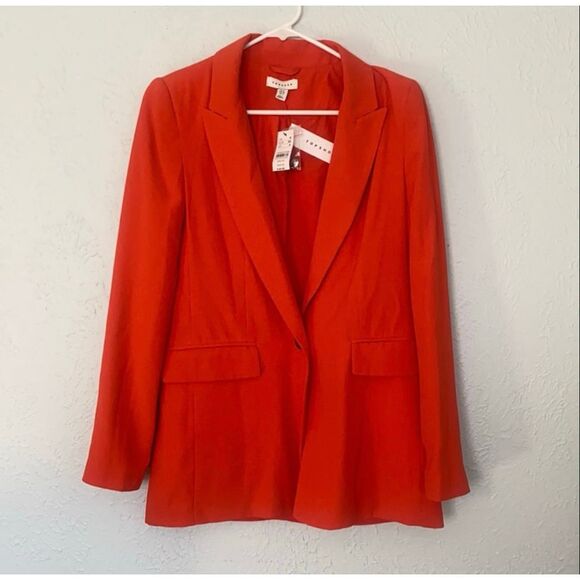 TopShop Womens Size 4 Oversized Long Blazer Jacket Bright Orange Career Fall NWT - Picture 1 of 9